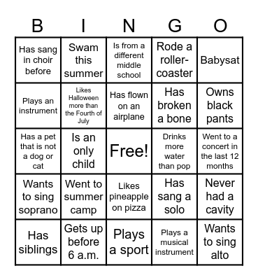 Classroom Bingo Card