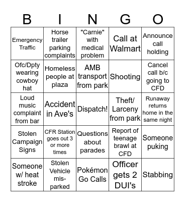 Frontier Days Bingo Card