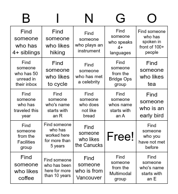 Team Event Bingo Card