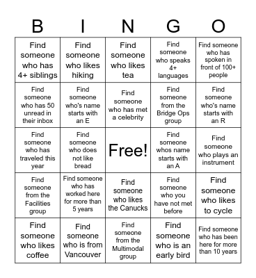 Team Event Bingo Card