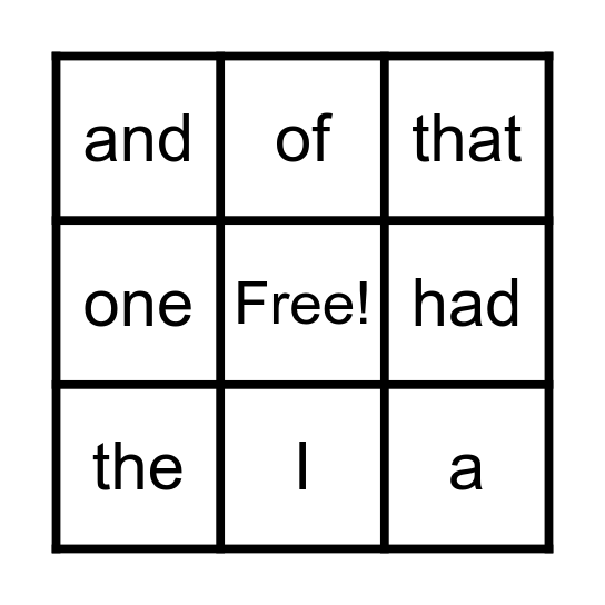 Fry Sight Words 1-12 Bingo Card