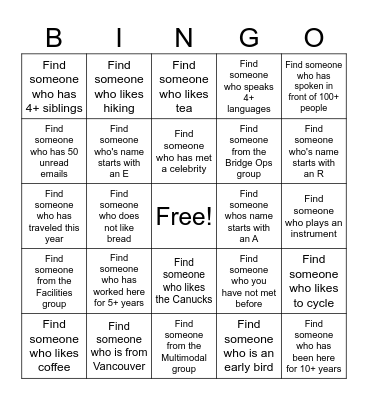 Team Event Bingo Card