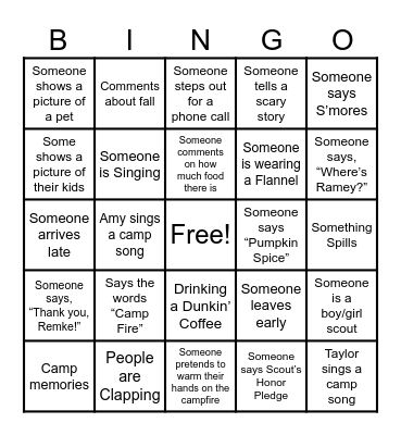 Camp Community Services BINGO Card
