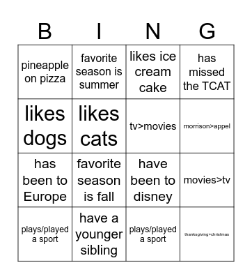 Get to Know Each Other <3 Bingo Card