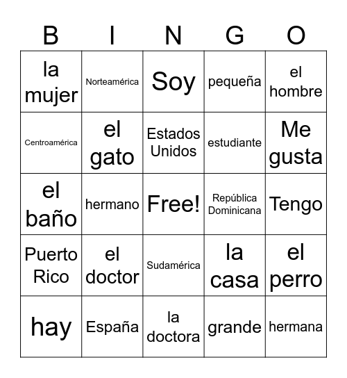 Preliminary Vocabulary Repaso Bingo Card