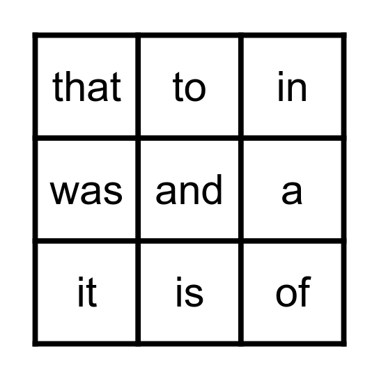 sight words 1-12 Bingo Card