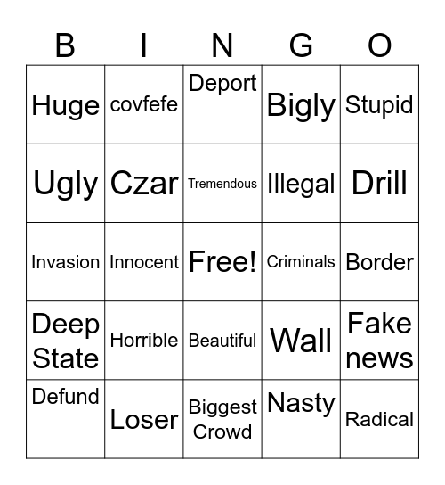 Trump Harris Debate Bingo Card