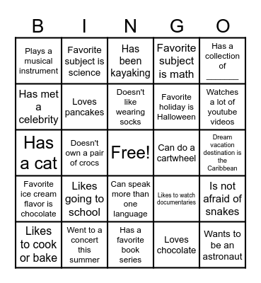 Getting to Know You BINGO Card