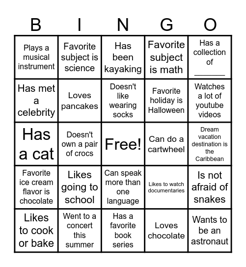 Getting to Know You BINGO Card