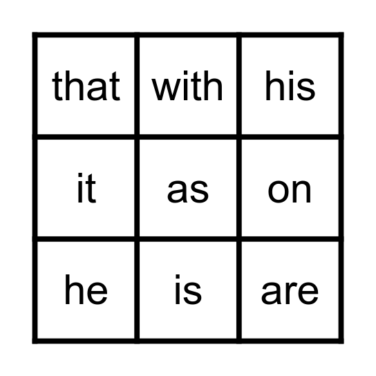 sight words 1-18 Bingo Card