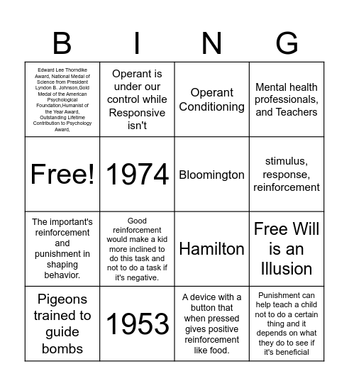 B.F. Skinner Bingo Card