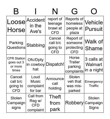 Frontier Days Bingo Card