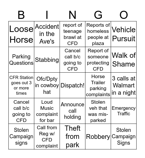 Frontier Days Bingo Card