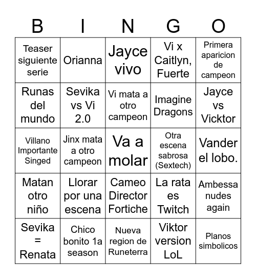 Arcane 2 Predicciones Bingo Card