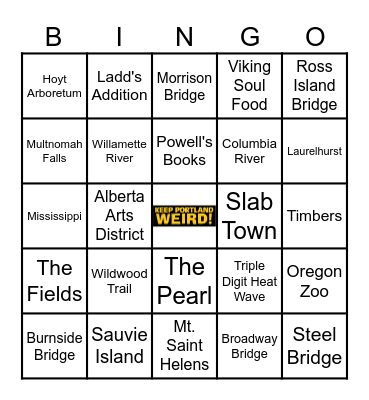 Portland, OR Bingo Card