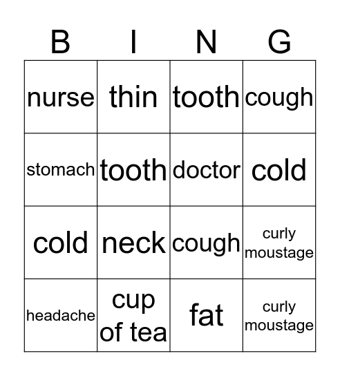 Doctor's Bingo Card