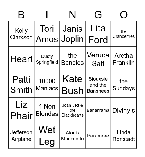 Queens of Rock - Game 1 Bingo Card