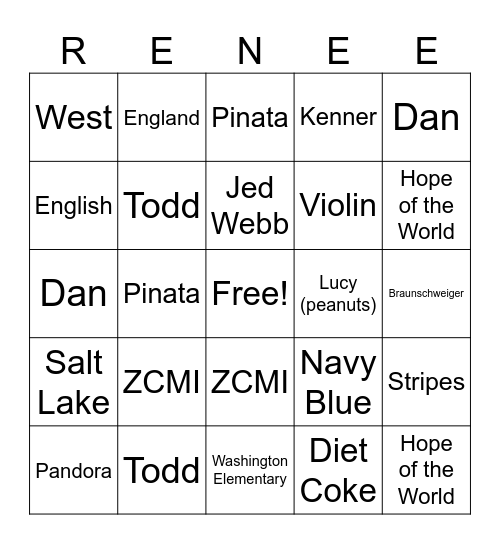 Hip Hip Renee Bingo Card