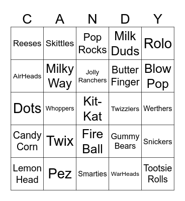 Candy Bingo Card