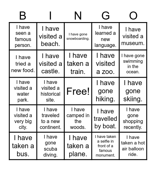 I have already... / I haven't ... yet. Bingo Card