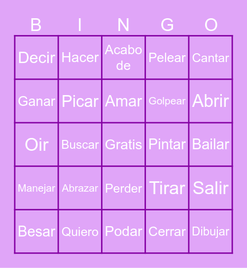 Spanish Verbs #2 Bingo Card