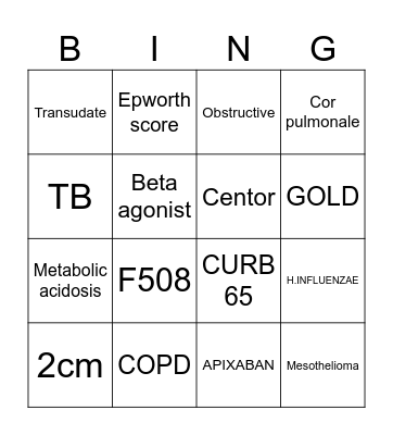 Medical Bingo Card