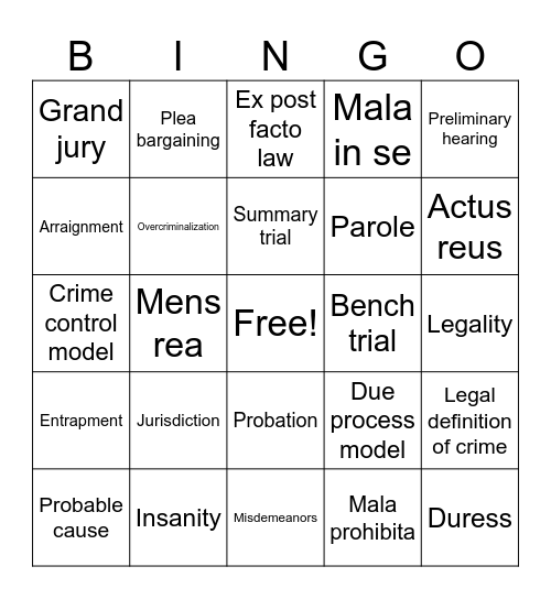 CJ Chapter 1 & 2 Bingo Card