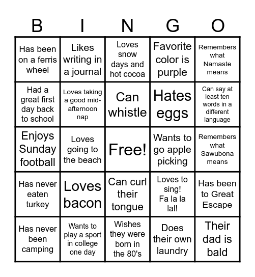 Getting to Know You Bingo! Bingo Card