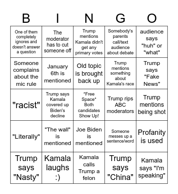 Presidential Debate Bingo! Bingo Card