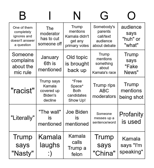 Presidential Debate Bingo! Bingo Card