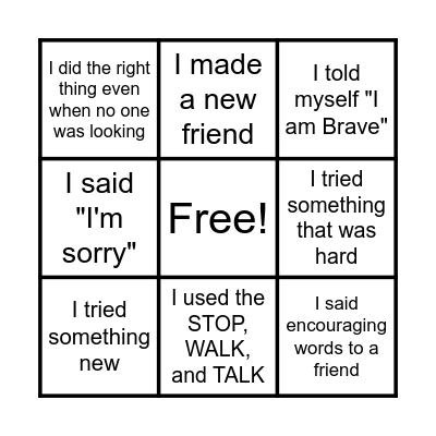 I AM BRAVE Bingo Card
