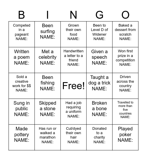 Find Someone Who Has... Bingo Card