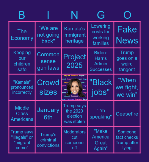 Impact Presidential Debate Bingo Card