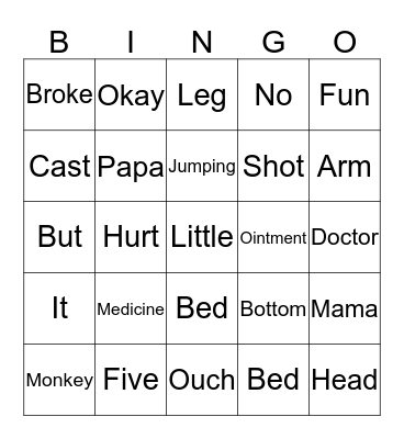 Five Little Monkeys Bingo Card