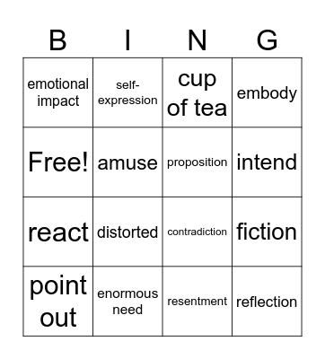 Cinema Bingo Card