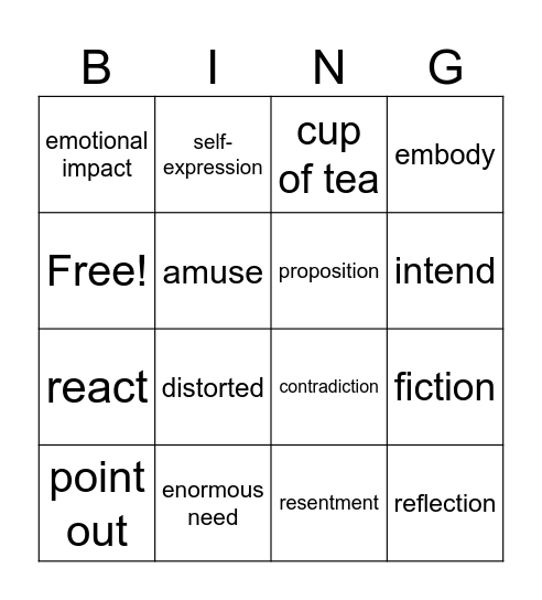 Cinema Bingo Card