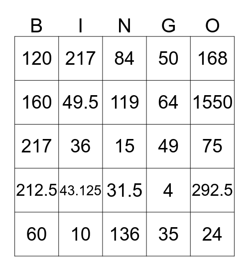 Area of Triangle Bingo Card