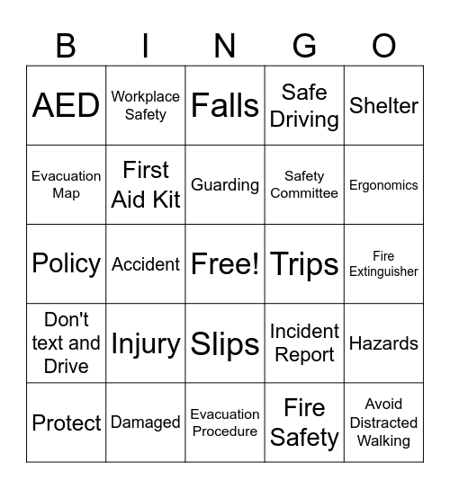 Safety Bingo #1 Bingo Card