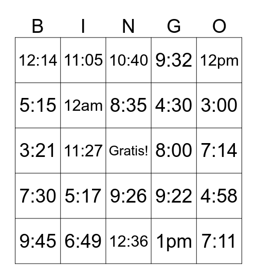 ¿Qué Hora Es? Bingo Card