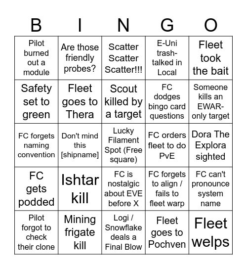 Brave Fleet Bingo Card