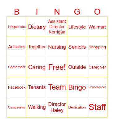 National Assisted Living Week Bingo Card