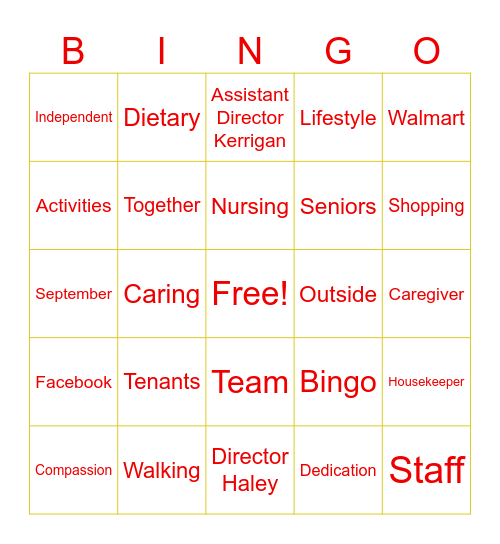 National Assisted Living Week Bingo Card