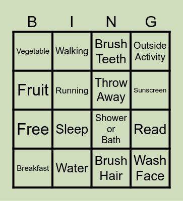 Health Habits Bingo Card