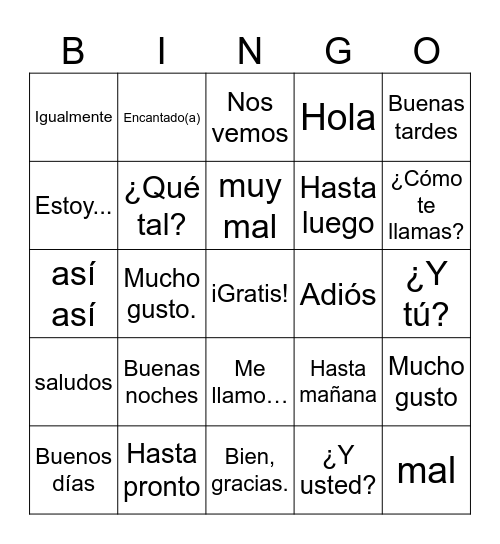 Saludos/Despedidas (6th grade) Bingo Card