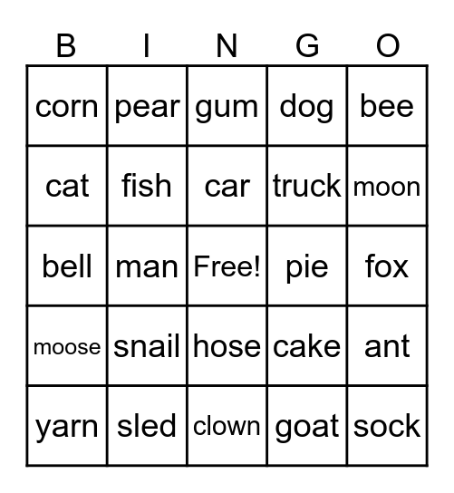 Rhyming Bingo Card