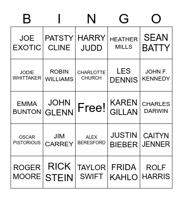 CELEBRITY BINGO! Bingo Card