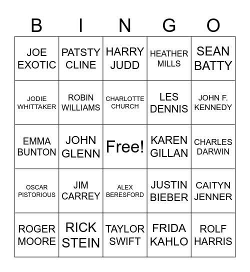 CELEBRITY BINGO! Bingo Card