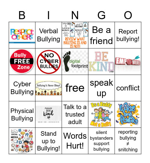 ANTI BULLYING BINGO Card