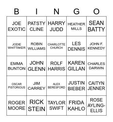 CELEBRITY BINGO! Bingo Card