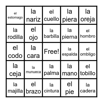 El Cuerpo Bingo Card